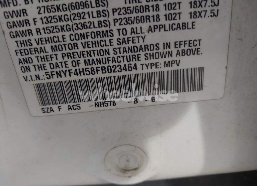 Photo 9 of 2015 Honda Pilot EX-L (VIN 5FNYF4H58FB023464)