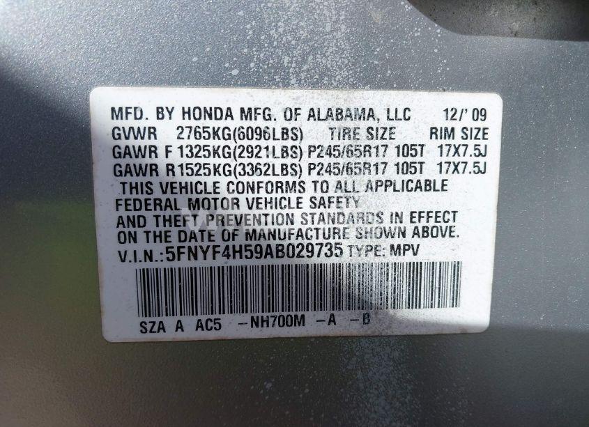 Photo 9 of 2010 Honda Pilot EX-L (VIN 5FNYF4H59AB029735)