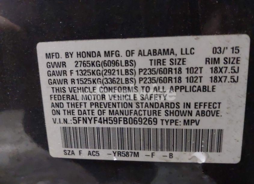 Photo 9 of 2015 Honda Pilot EX-L (VIN 5FNYF4H59FB069269)