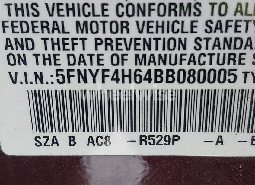Photo 9 of 2011 Honda Pilot EX-L (VIN 5FNYF4H64BB080005)