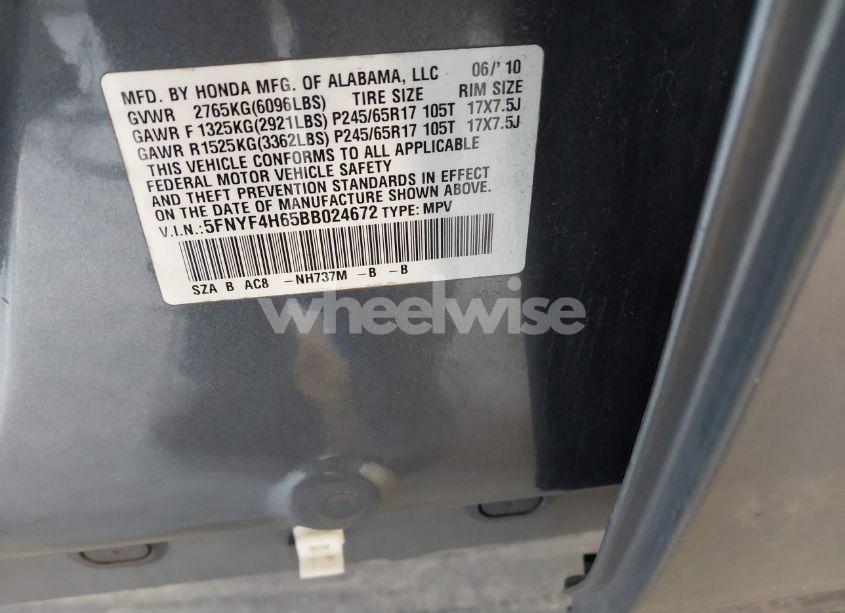 Photo 9 of 2011 Honda Pilot EX-L (VIN 5FNYF4H65BB024672)