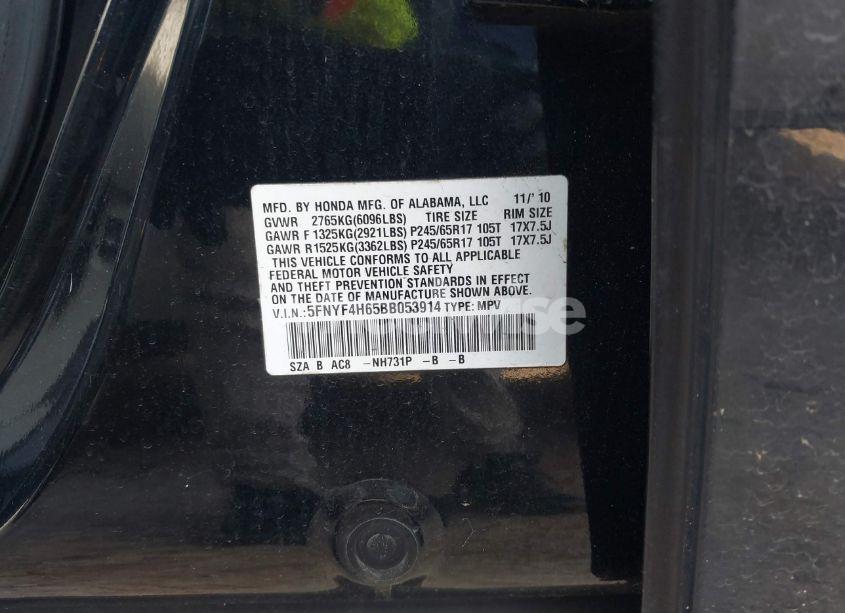 Photo 9 of 2011 Honda Pilot EX-L (VIN 5FNYF4H65BB053914)