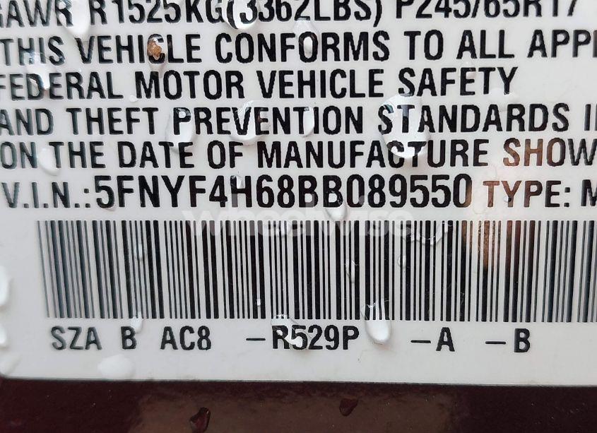 Photo 9 of 2011 Honda Pilot EX-L (VIN 5FNYF4H68BB089550)