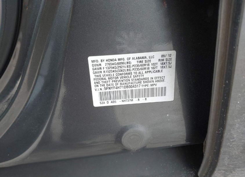 Photo 9 of 2013 Honda Pilot EX-L (VIN 5FNYF4H71DB004317)