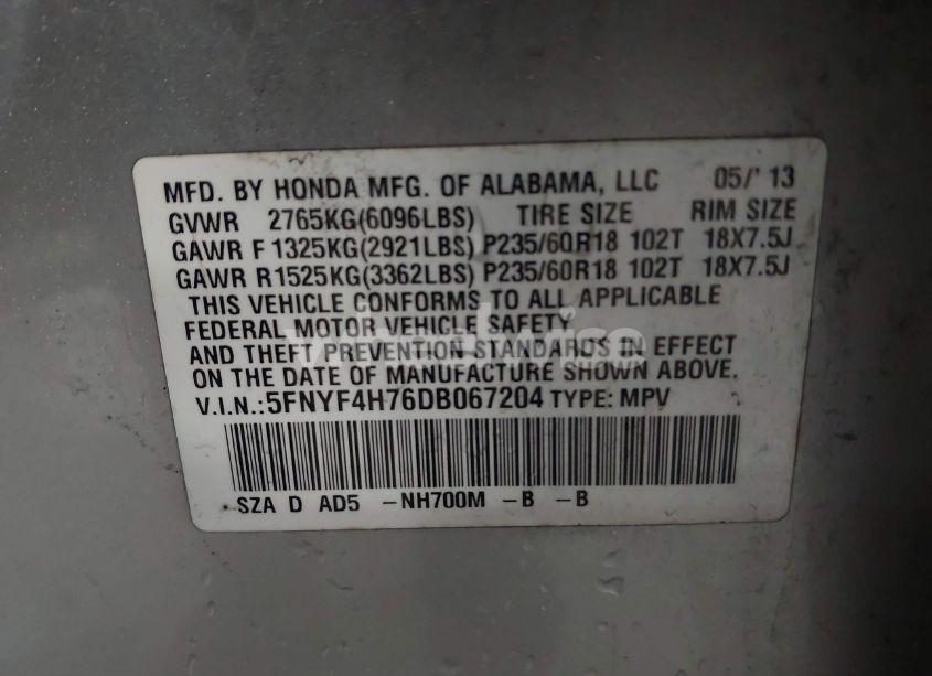 Photo 9 of 2013 Honda Pilot EX-L (VIN 5FNYF4H76DB067204)