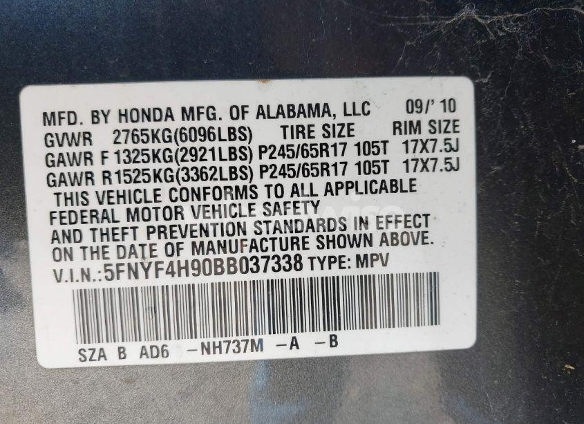 Photo 9 of 2011 Honda Pilot TOURING (VIN 5FNYF4H90BB037338)