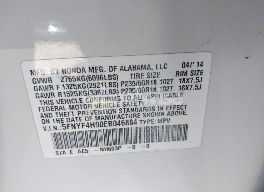 Photo 9 of 2014 Honda Pilot TOURING (VIN 5FNYF4H90EB046884)