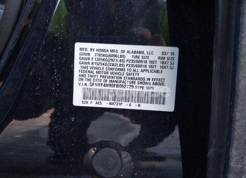 Photo 9 of 2015 Honda Pilot TOURING (VIN 5FNYF4H90FB062729)