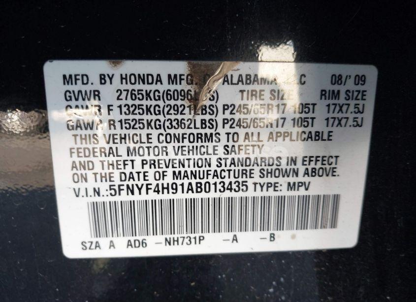Photo 9 of 2010 Honda Pilot TOURING (VIN 5FNYF4H91AB013435)
