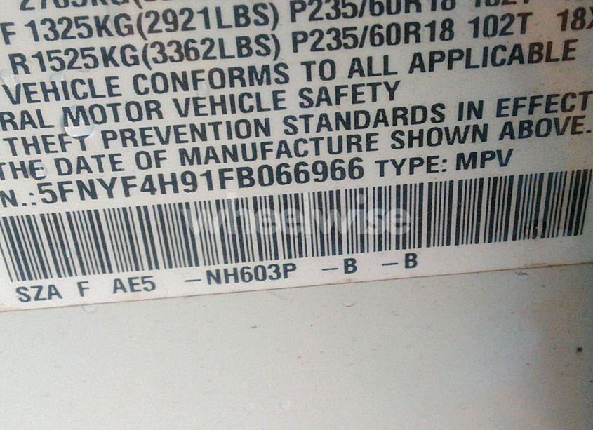 Photo 9 of 2015 Honda Pilot TOURING (VIN 5FNYF4H91FB066966)