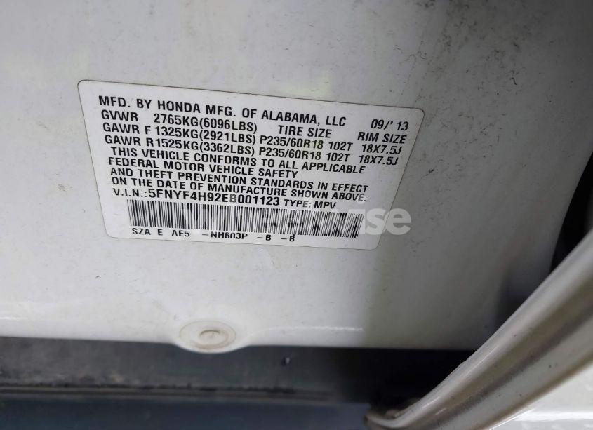 Photo 9 of 2014 Honda Pilot TOURING (VIN 5FNYF4H92EB001123)