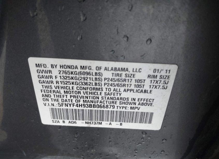 Photo 9 of 2011 Honda Pilot TOURING (VIN 5FNYF4H93BB066879)