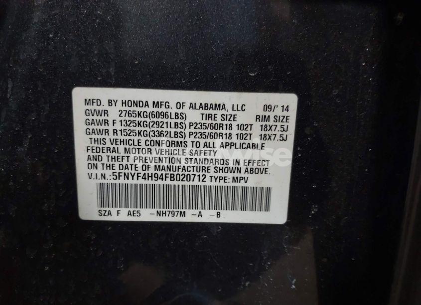 Photo 9 of 2015 Honda Pilot TOURING (VIN 5FNYF4H94FB020712)