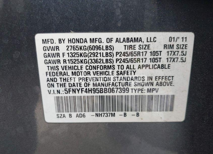 Photo 9 of 2011 Honda Pilot TOURING (VIN 5FNYF4H95BB067399)