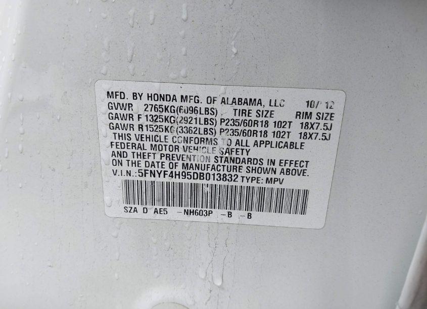 Photo 9 of 2013 Honda Pilot TOURING (VIN 5FNYF4H95DB013832)