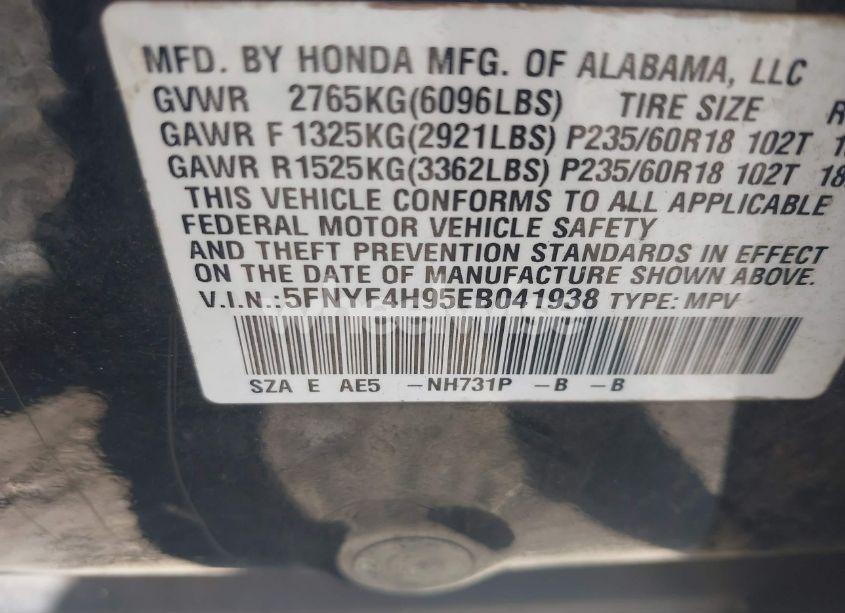 Photo 9 of 2014 Honda Pilot TOURING (VIN 5FNYF4H95EB041938)