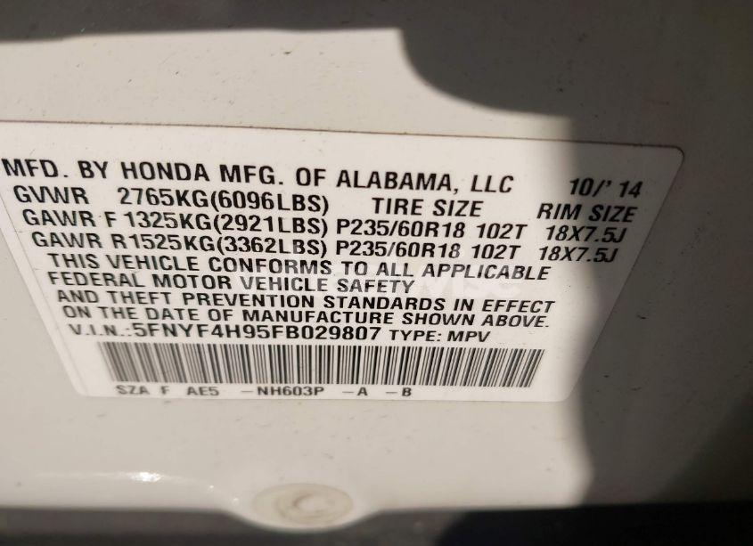 Photo 9 of 2015 Honda Pilot TOURING (VIN 5FNYF4H95FB029807)