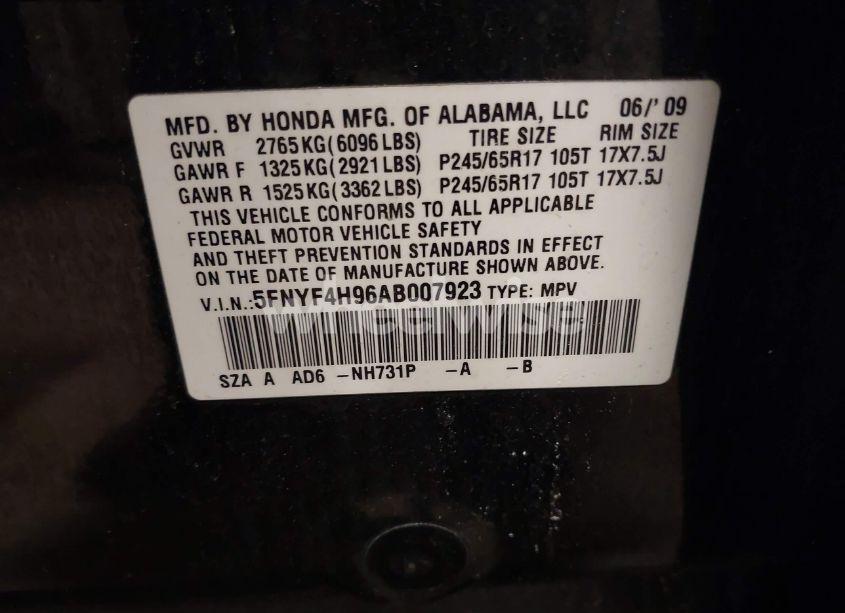 Photo 9 of 2010 Honda Pilot TOURING (VIN 5FNYF4H96AB007923)