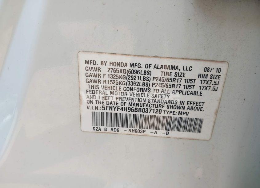 Photo 9 of 2011 Honda Pilot TOURING (VIN 5FNYF4H96BB037120)