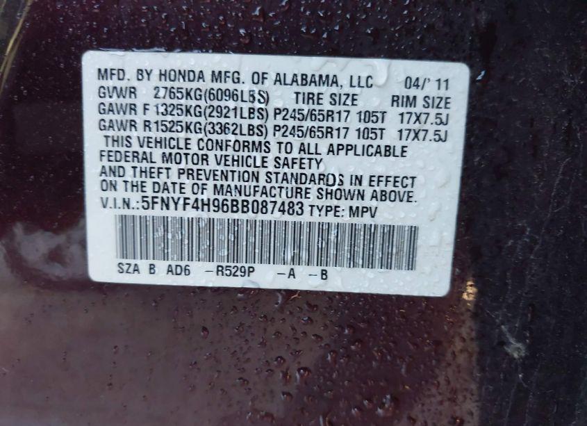 Photo 9 of 2011 Honda Pilot TOURING (VIN 5FNYF4H96BB087483)