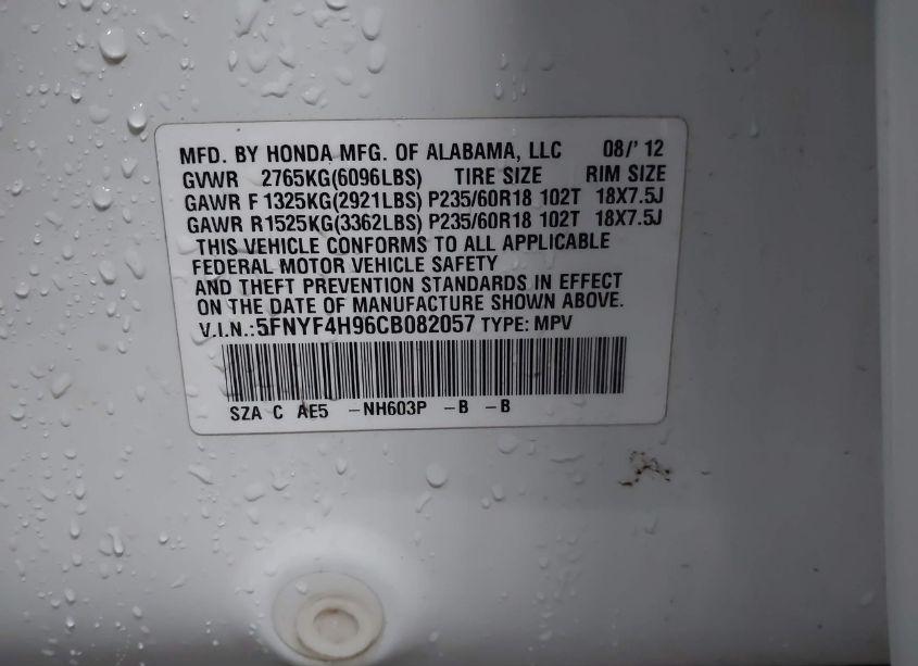 Photo 9 of 2012 Honda Pilot TOURING (VIN 5FNYF4H96CB082057)