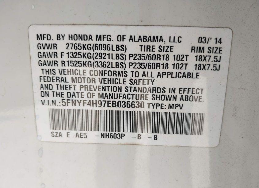 Photo 9 of 2014 Honda Pilot TOURING (VIN 5FNYF4H97EB036630)