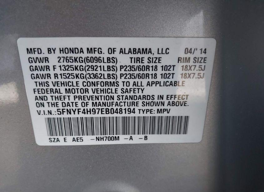 Photo 9 of 2014 Honda Pilot TOURING (VIN 5FNYF4H97EB048194)