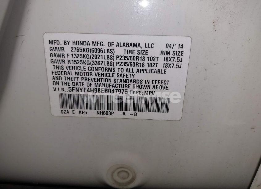 Photo 9 of 2014 Honda Pilot TOURING (VIN 5FNYF4H98EB047975)