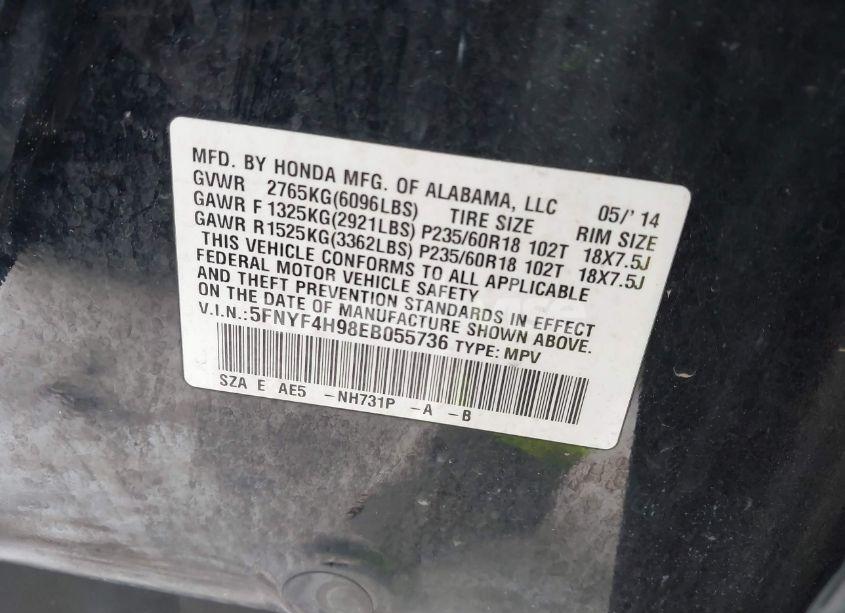 Photo 9 of 2014 Honda Pilot TOURING (VIN 5FNYF4H98EB055736)