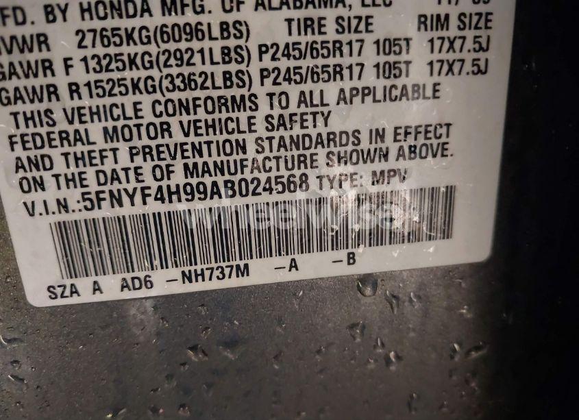 Photo 9 of 2010 Honda Pilot TOURING (VIN 5FNYF4H99AB024568)