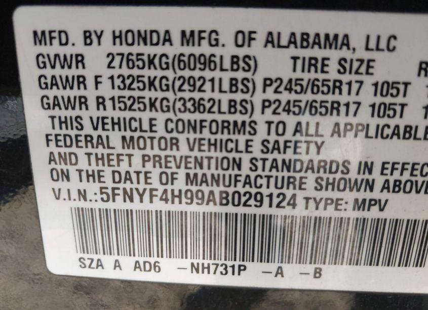 Photo 9 of 2010 Honda Pilot TOURING (VIN 5FNYF4H99AB029124)