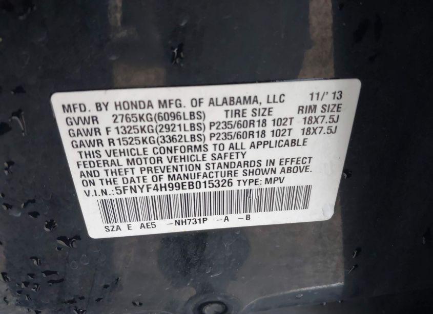 Photo 9 of 2014 Honda Pilot TOURING (VIN 5FNYF4H99EB015326)