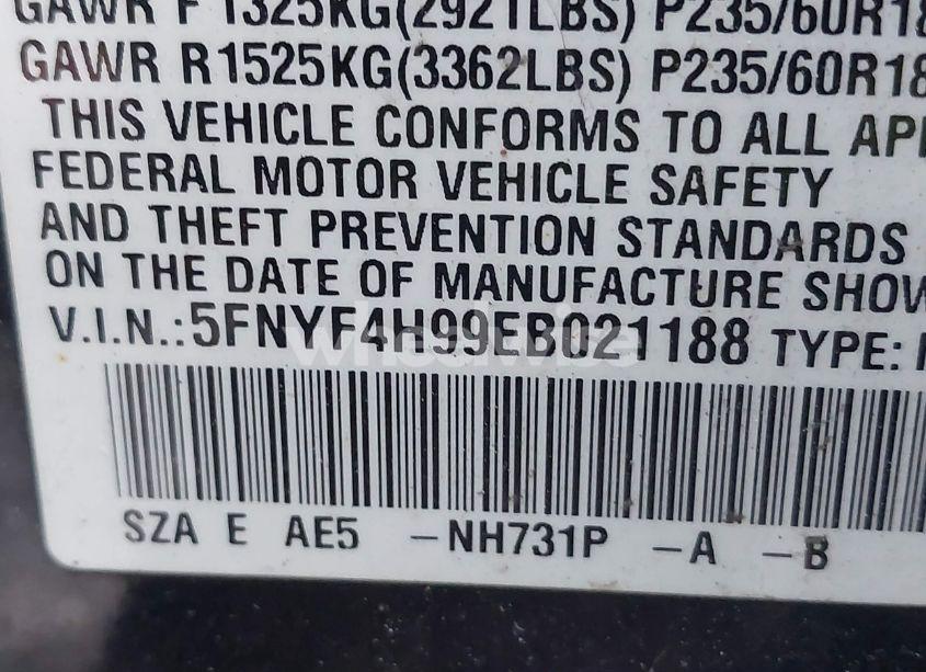 Photo 9 of 2014 Honda Pilot TOURING (VIN 5FNYF4H99EB021188)
