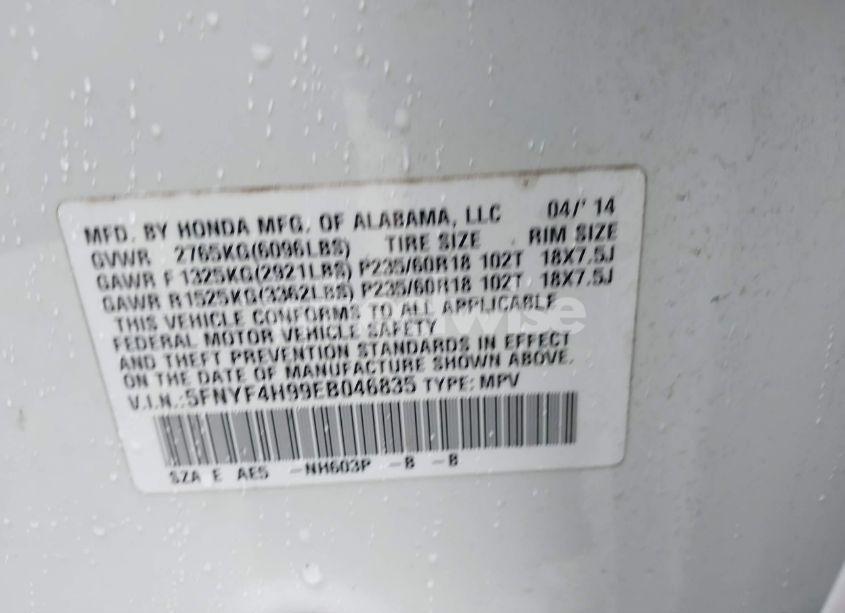 Photo 9 of 2014 Honda Pilot TOURING (VIN 5FNYF4H99EB046835)