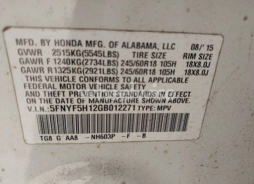 Photo 9 of 2016 Honda Pilot LX (VIN 5FNYF5H12GB012271)