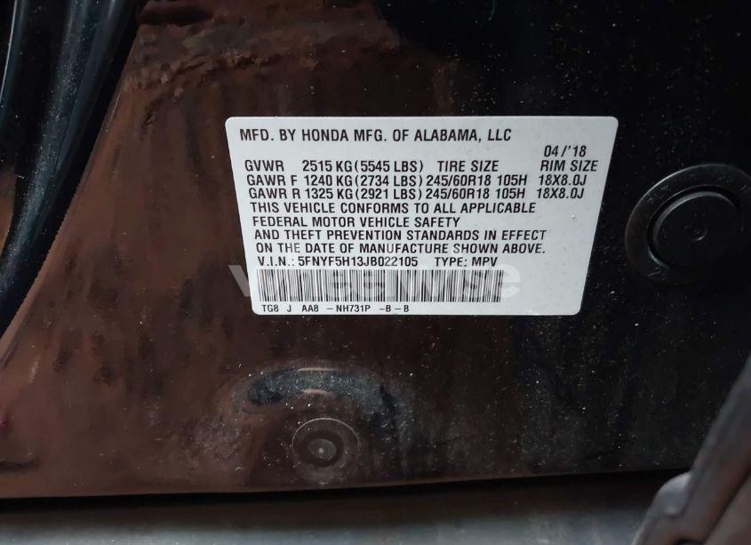 Photo 9 of 2018 Honda Pilot LX (VIN 5FNYF5H13JB022105)