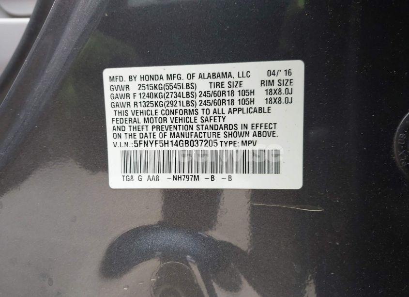 Photo 9 of 2016 Honda Pilot LX (VIN 5FNYF5H14GB037205)