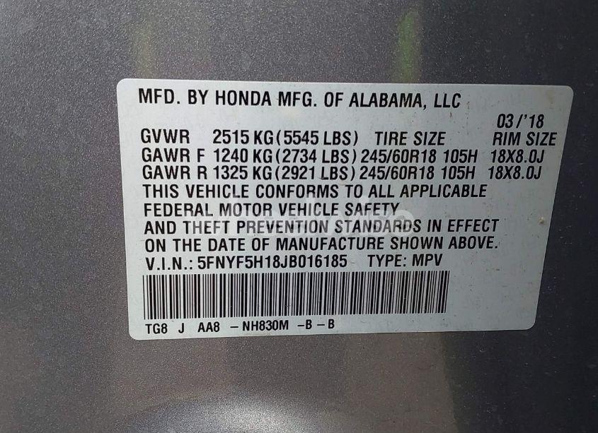 Photo 9 of 2018 Honda Pilot LX (VIN 5FNYF5H18JB016185)