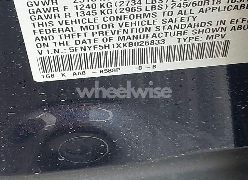 Photo 9 of 2019 Honda Pilot LX (VIN 5FNYF5H1XKB026833)