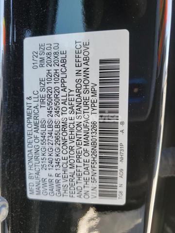 Photo 6 of 2022 HONDA PILOT SE (VIN 5FNYF5H26NB013266)