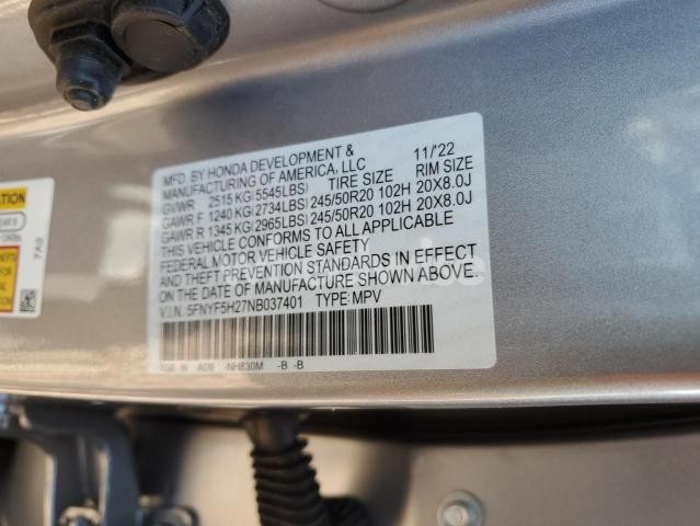 Photo 8 of 2022 HONDA PILOT SE (VIN 5FNYF5H27NB037401)