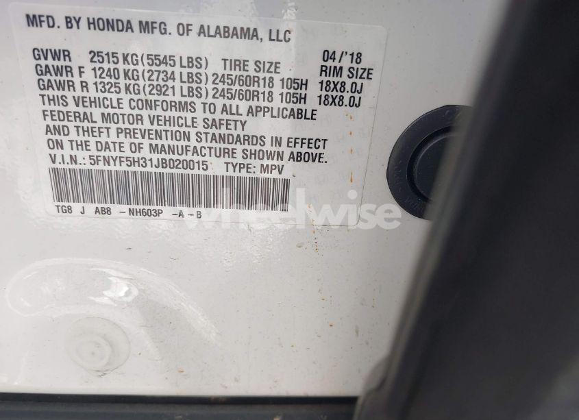 Photo 9 of 2018 Honda Pilot EX (VIN 5FNYF5H31JB020015)