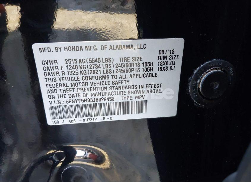 Photo 9 of 2018 Honda Pilot EX (VIN 5FNYF5H33JB029458)