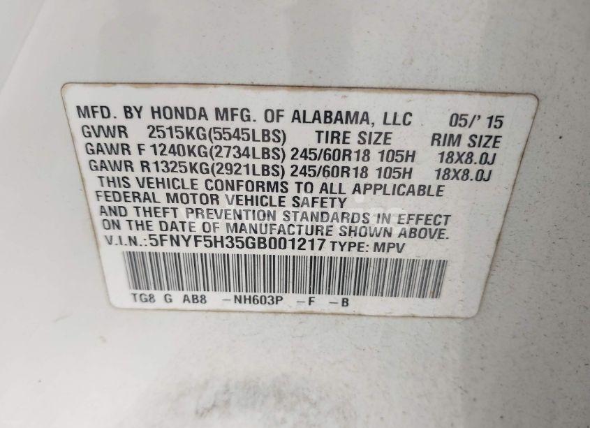 Photo 9 of 2016 Honda Pilot EX (VIN 5FNYF5H35GB001217)