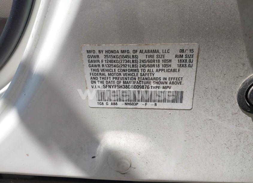 Photo 9 of 2016 Honda Pilot EX (VIN 5FNYF5H38GB009876)