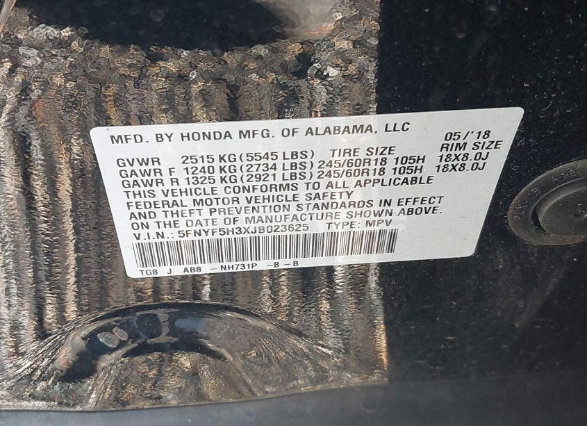 Photo 9 of 2018 Honda Pilot EX (VIN 5FNYF5H3XJB023625)