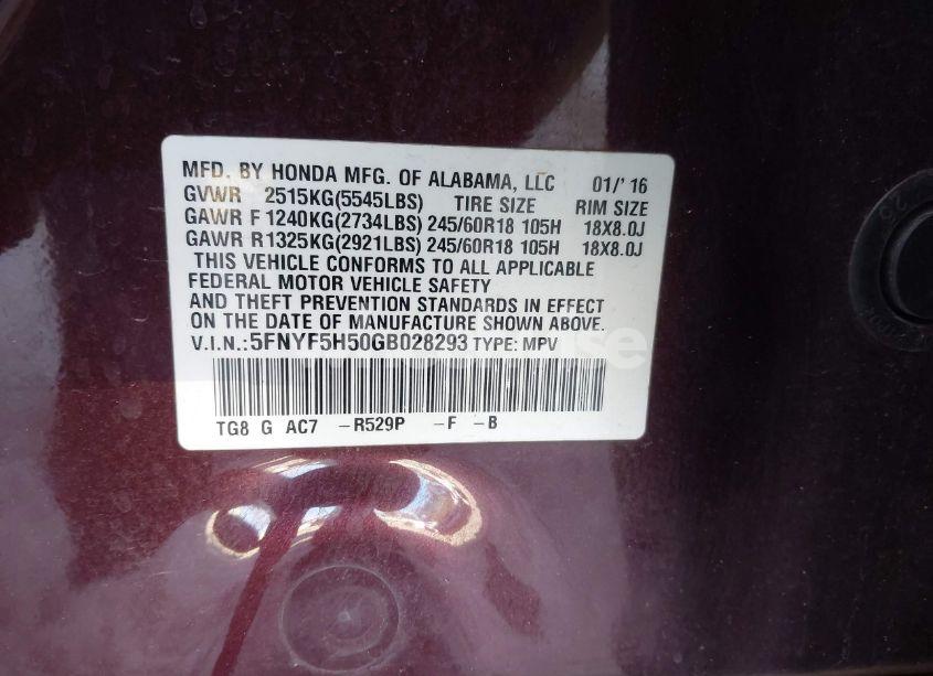 Photo 9 of 2016 Honda Pilot EX-L (VIN 5FNYF5H50GB028293)