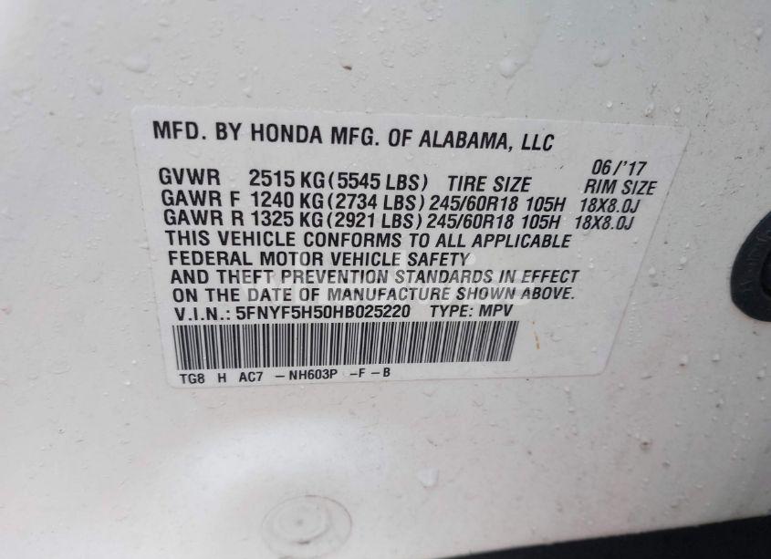 Photo 9 of 2017 Honda Pilot EX-L (VIN 5FNYF5H50HB025220)