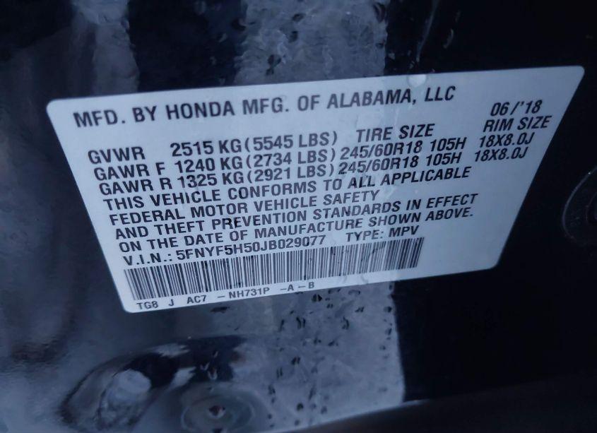 Photo 9 of 2018 Honda Pilot EX-L (VIN 5FNYF5H50JB029077)