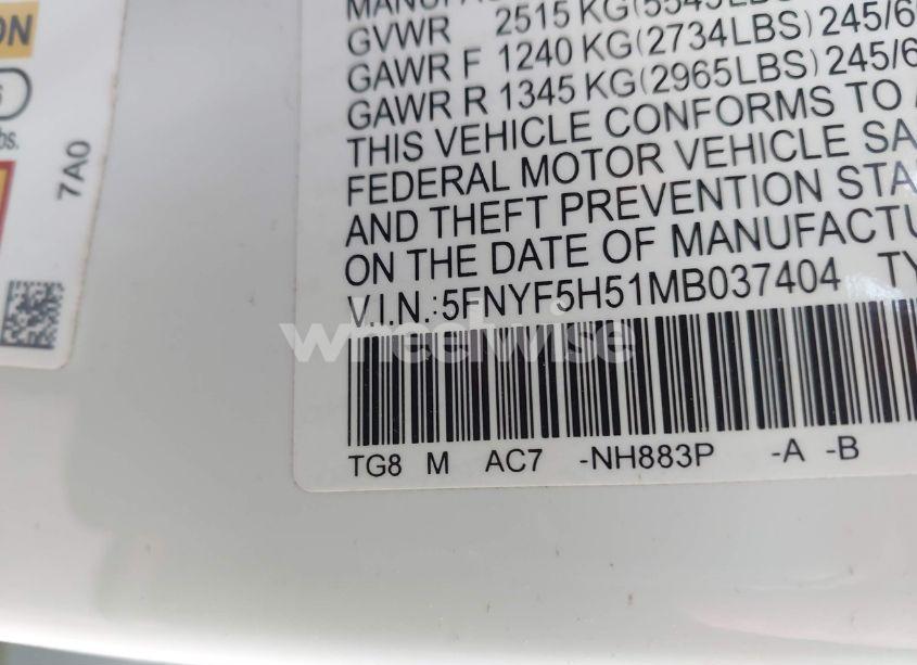 Photo 9 of 2021 Honda Pilot 2WD EX-L (VIN 5FNYF5H51MB037404)